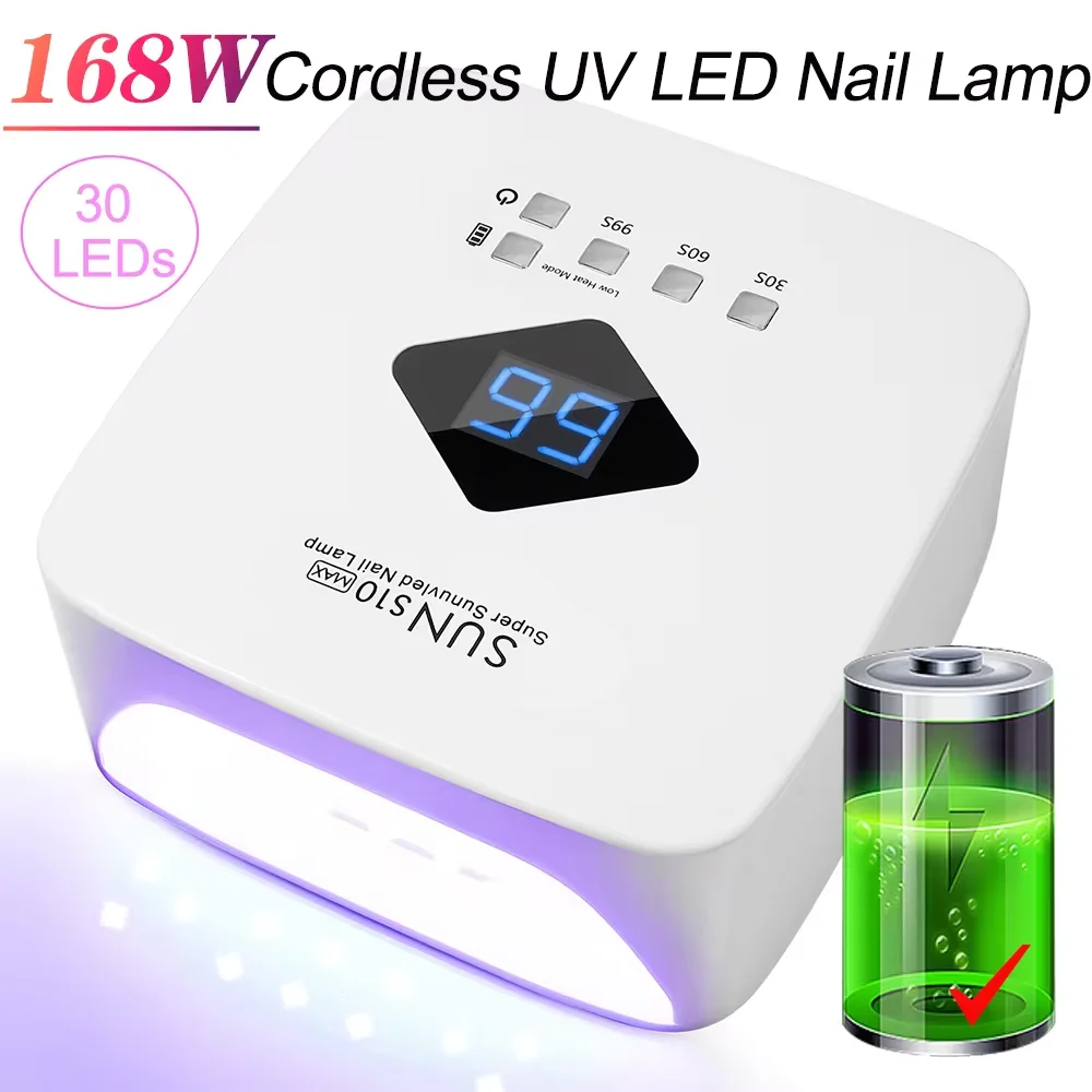 

168W UV LED Nail Lamp Rechargeable Nail Dryer with Large LCD Display Professional Gel Curing Lamp 4 Timer Auto Sensor for Salon