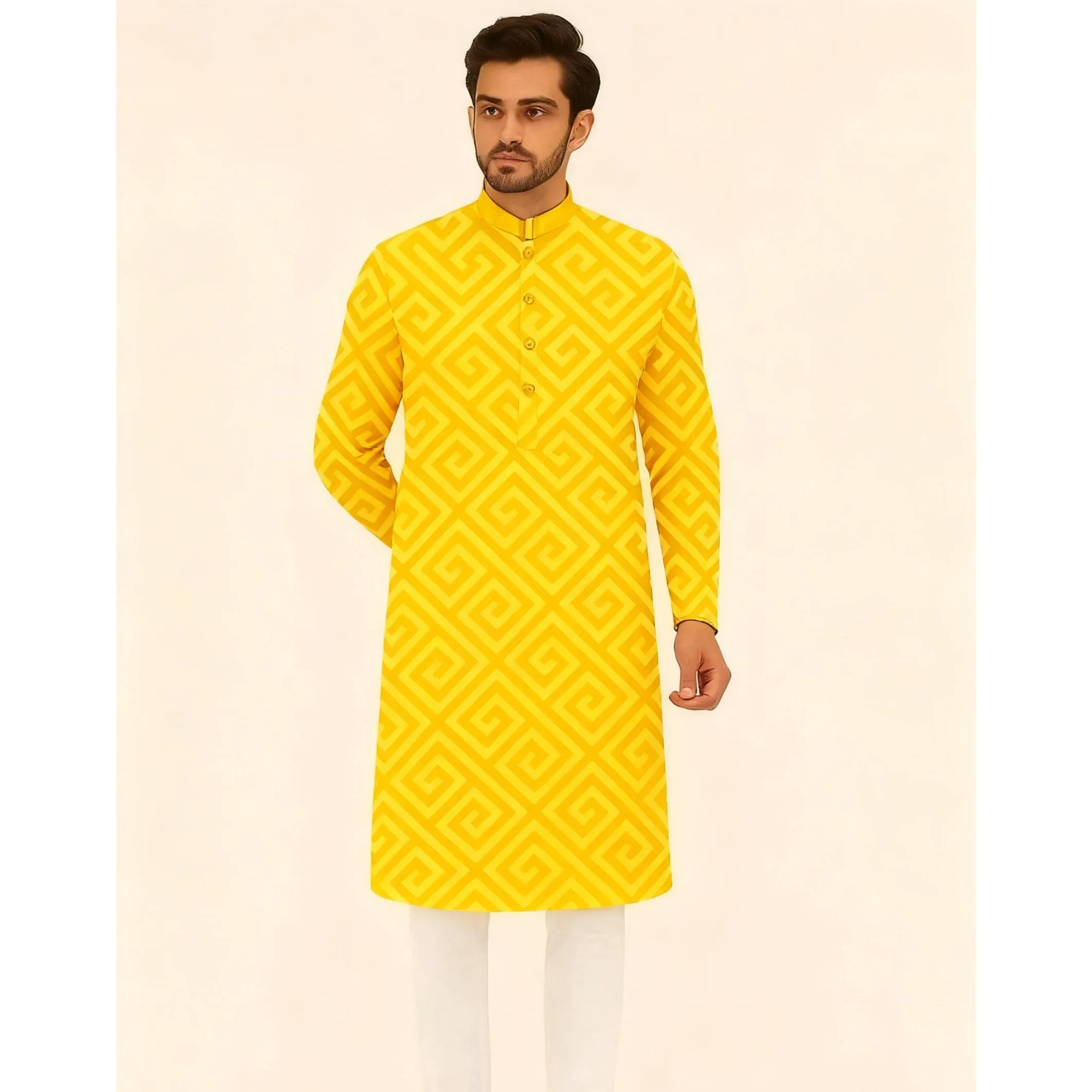 2026 ملابس رجالية مسلمة الوقوف طوق الذهبي طباعة قميص طويل الأكمام العصرية الهيب هوب ملابس كاجوال النمط العرقي النمط الوطني #3