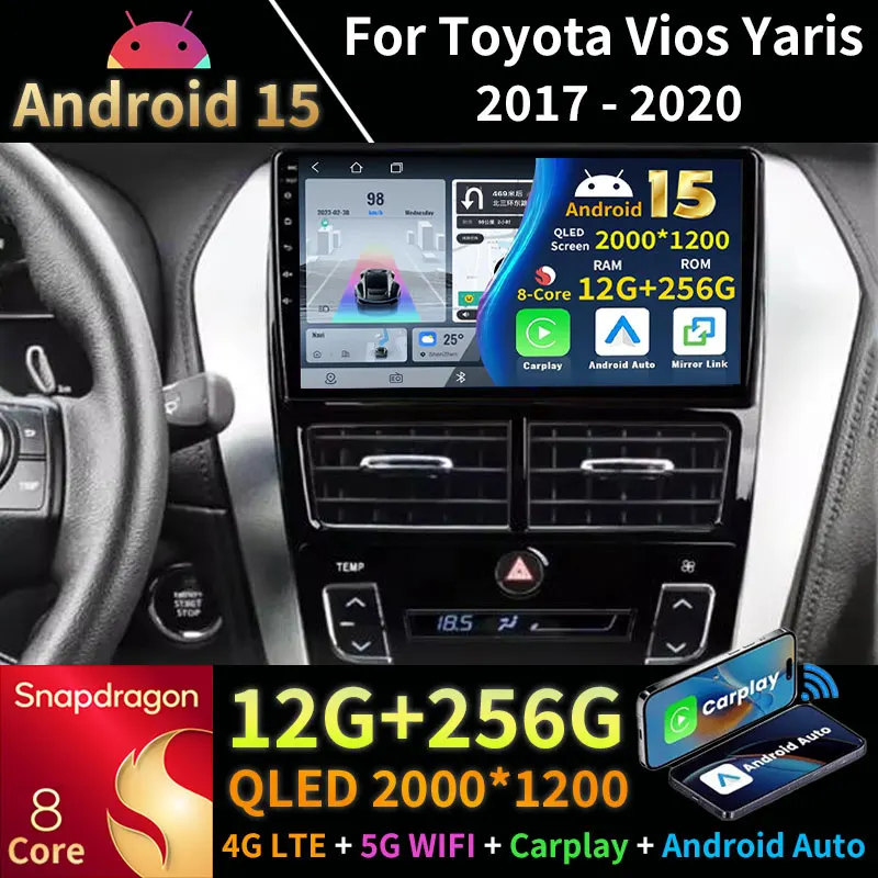 أندرويد 15 Carplay لتويوتا يارس فيوس 2017 - 2020 اللاسلكية DSP نظام تحديد المواقع رئيس وحدة 2din الملاحة 5G WIFI السيارات 4G LTE راديو السيارة BT