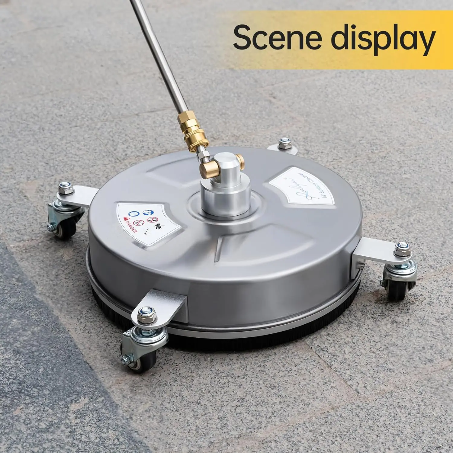 منظف أسطح غسالة الضغط مقاس 14 بوصة مع 4 عجلات، من الفولاذ المقاوم للصدأ للخرسانة والفناء والسطح والممر