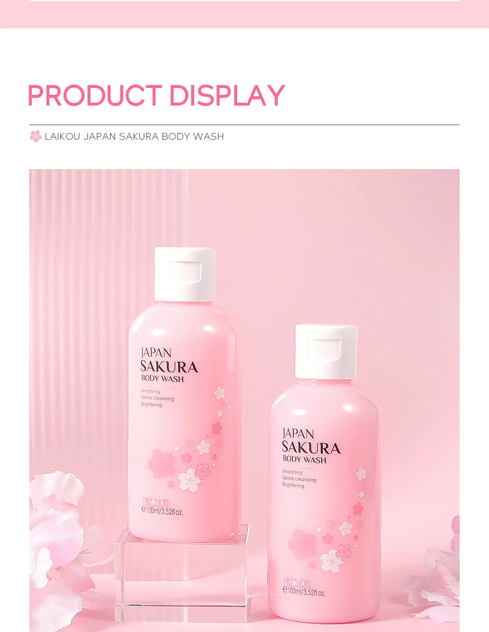 LAIKOU Sakura Shower Gel Long Moisturizing Smooth Long Lasting Fragrance Gentle Foam Body Cleansing Bath Product 100ml