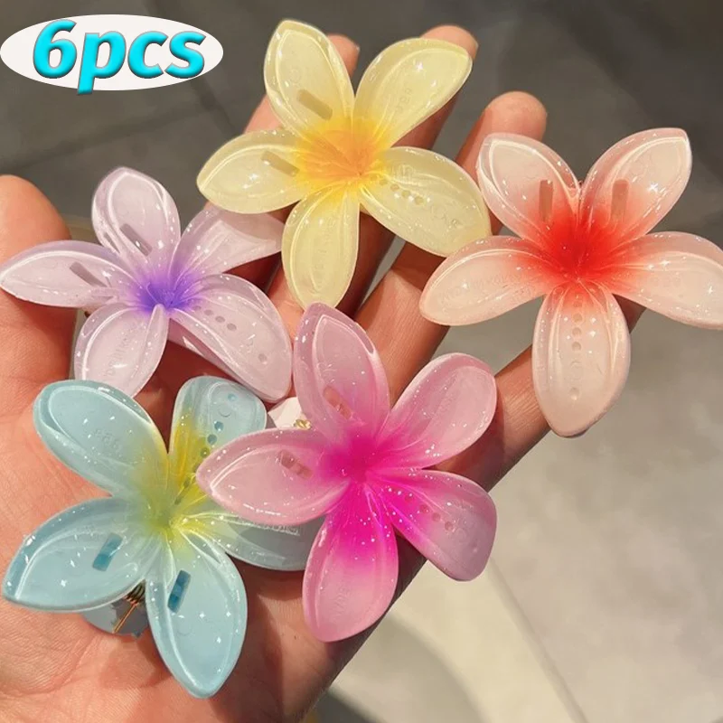 1/6pcs Summer New Fashion Sweet Flower Hairclips Women Girls Plumeria Side Bangs Claw Pins Barrette Headwears Hair Accessories