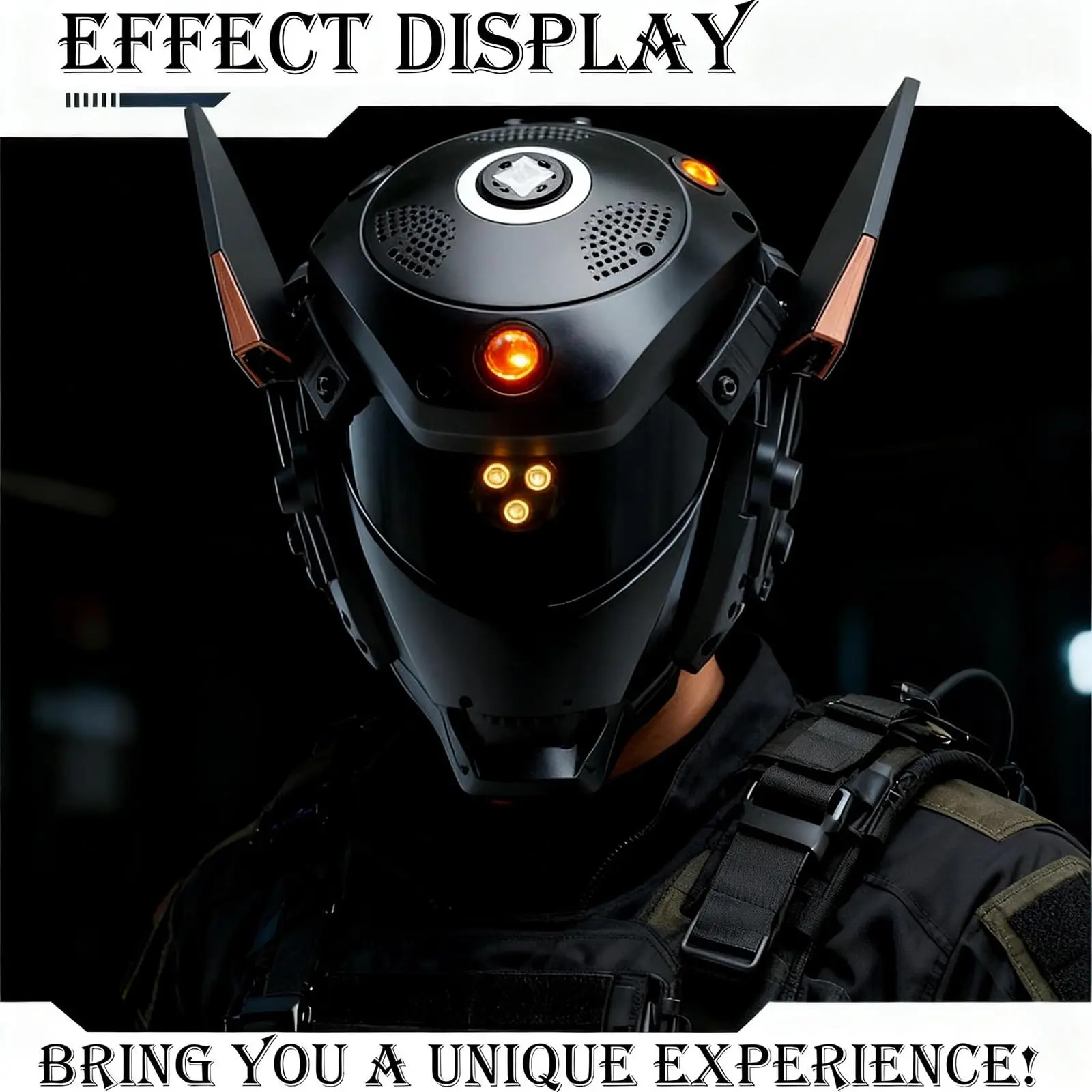 

Mechanical Illuminated Cyberpunk Helmet, Multifunctional Outdoor Tactical Helmet, Protective Headgear for Partie Role Play