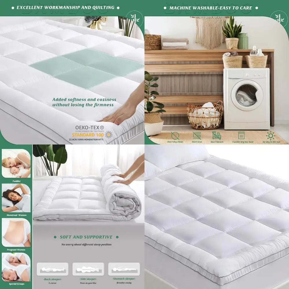 

Queen Size Bamboo Rayon Mattress Topper with 900gsm 3D Snow Down Alternative, Plush Extra Thick Pad for Back Support