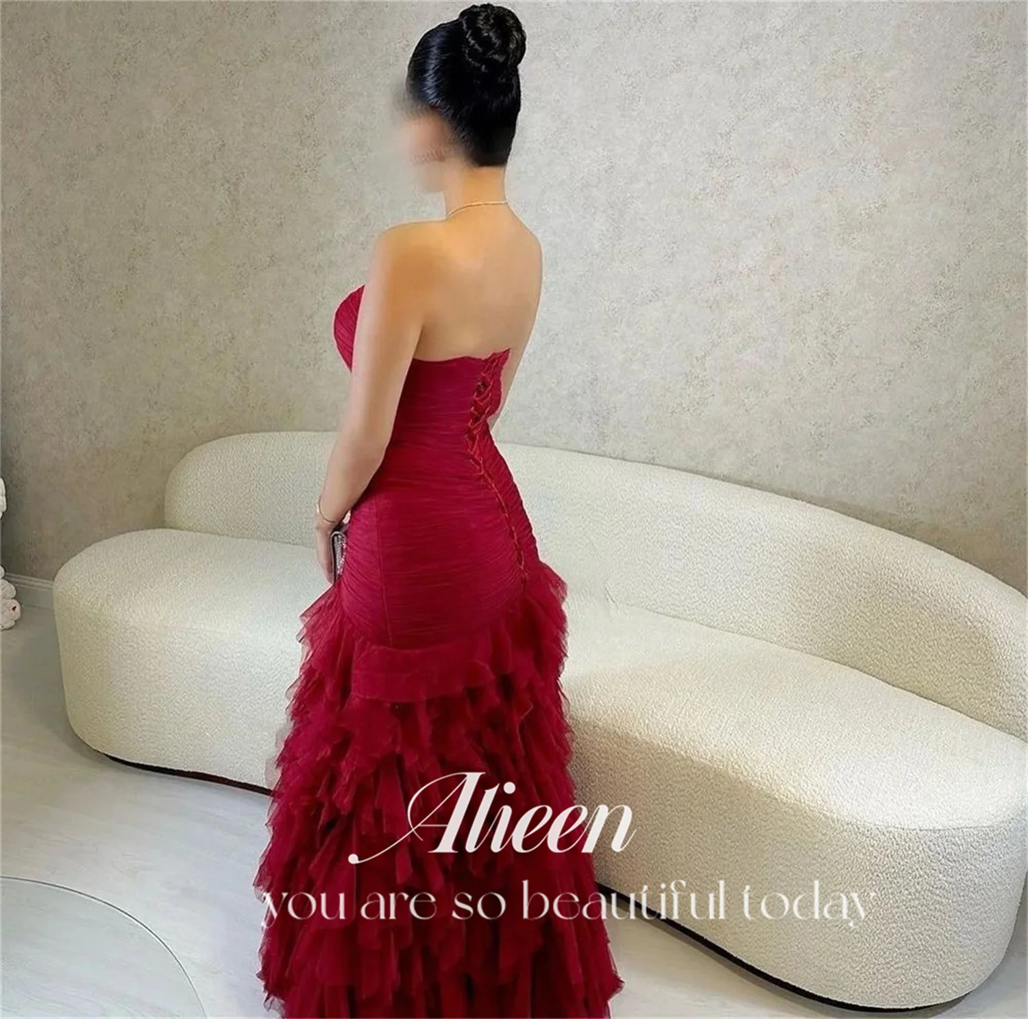 Multi-layer Custom Made Claret Mermaid Chubby Elegant Party Dresses for Wedding Night Evening Woman Gala Prom Dress Customized