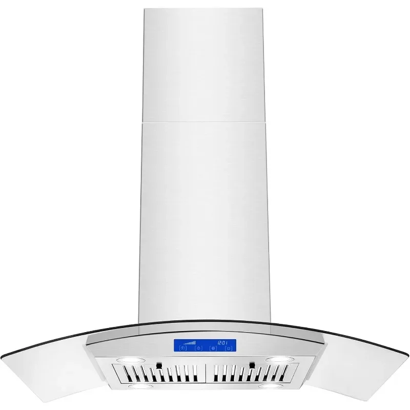 Island Range Hood 36 inch 700 CFM Ceiling Mount Kitchen Stove Hood Ducted with Tempered Glass 4 LED Lights