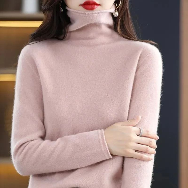 2024 Autumn winter women\'s high neck pullover 100% pure mink cashmere sweater knitted soft fashion warm women\'s clothing