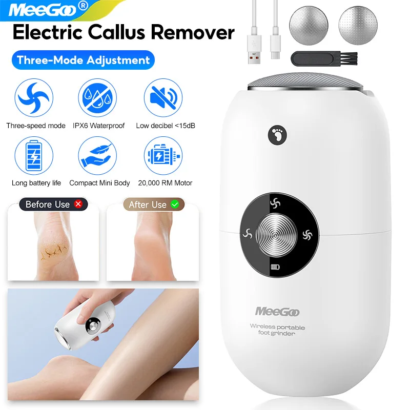 Electric Foot Callus Remover USB Rechargeable Pedicure Tool 3 Speeds LED Display IPX6 Waterproof Dead Skin Grinder Nail File