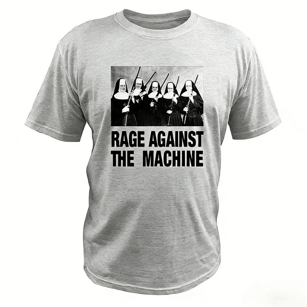 Men T Shirt Rage Against The Machine Nuns with Guns Rap-Metal Band TShirts Breathable Fitness Crew Neck Tops Ropa Hombre