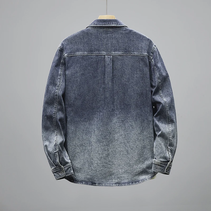 Korean version of the fashion washed gradient denim shirt men's high quality street Harajuku casual jacket men's models