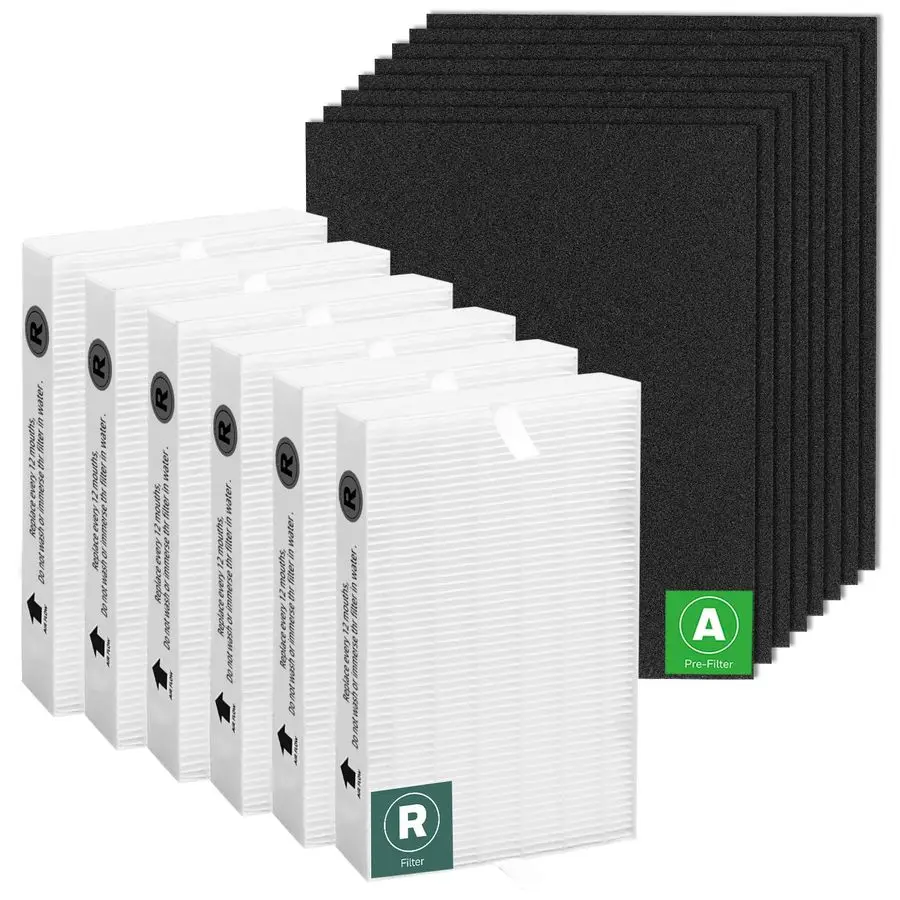 

HEPA Filter Replacement for Honeywell Air Purifier 6 HEPA R Filters and 8 Precut A Carbon Prefilter by