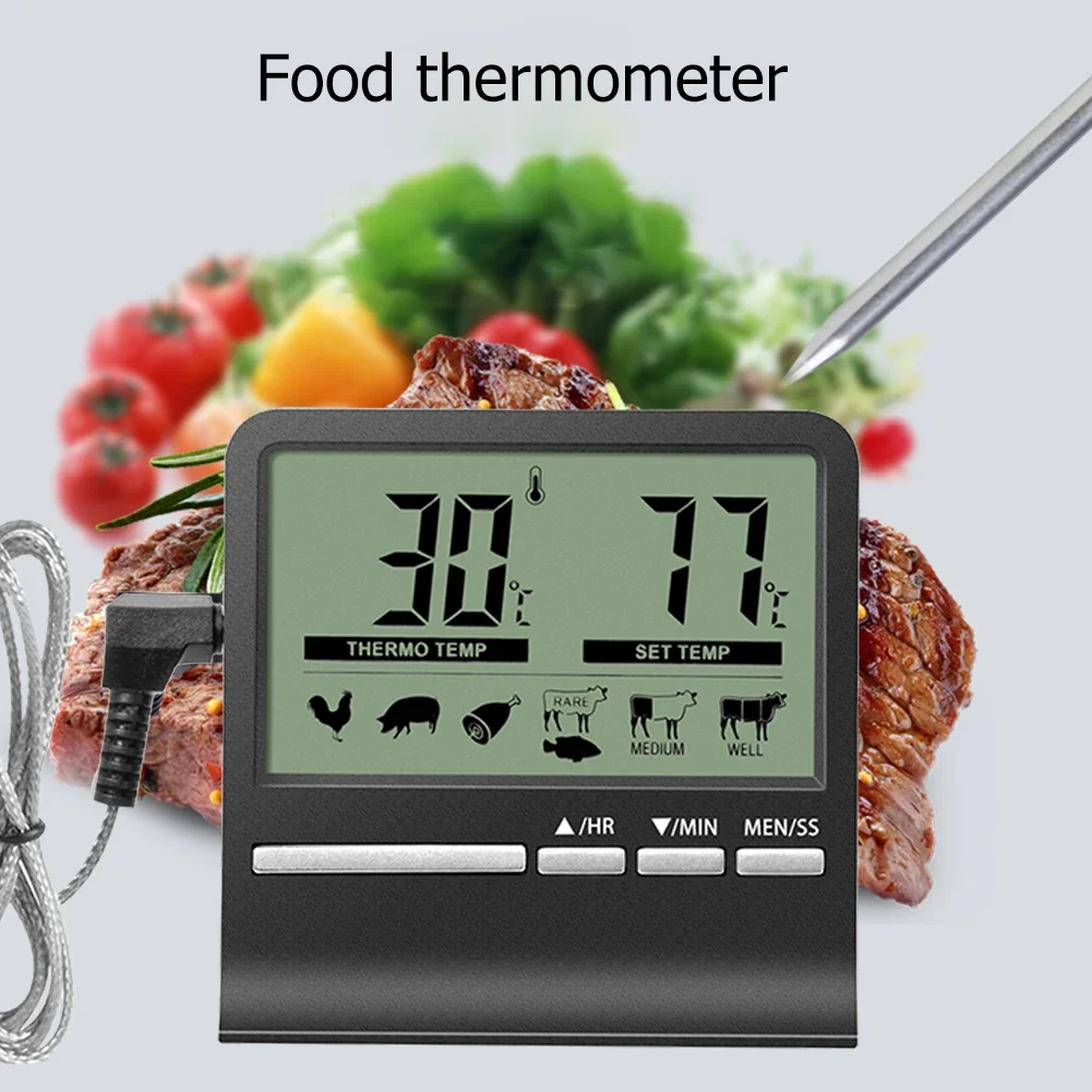 Digital Cooking Thermometer Kitchen Meat Food Temperature Tester for Oven BBQ Grill Timer Function with Probe Meat Heat Meter