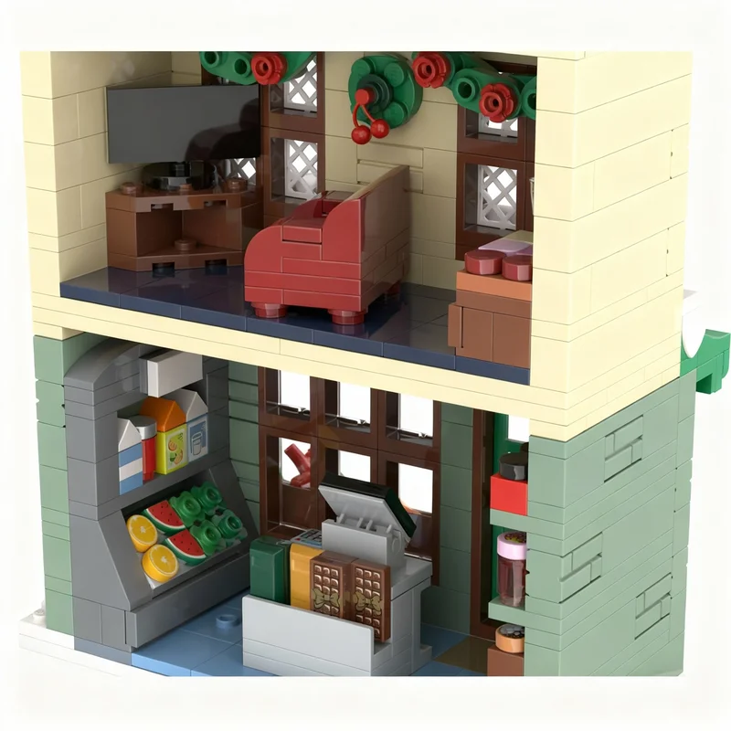 665pcs MOC Winter Village Grocery Store Model Building Blocks Construction Brick DIY Idea Kids Education Christmas Gifts Toy
