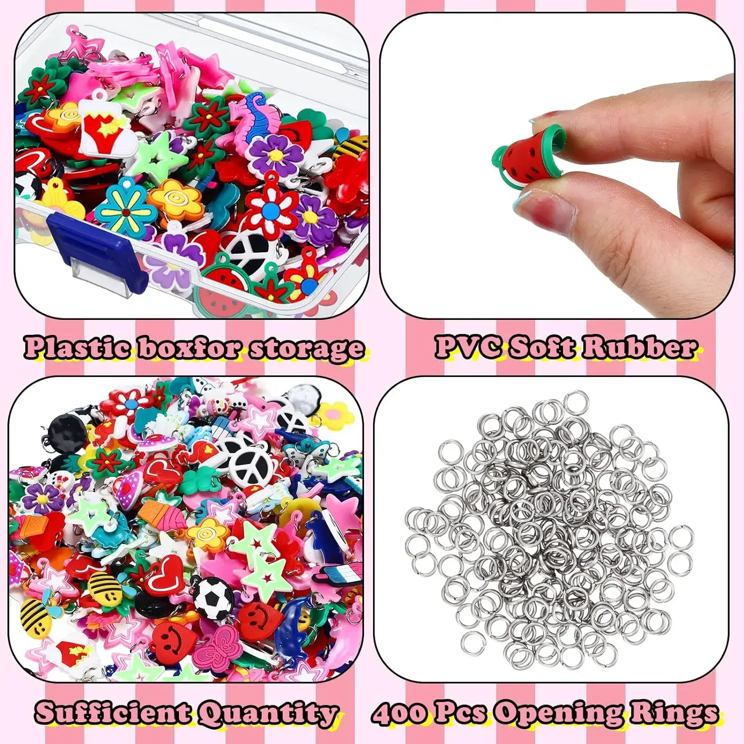 Pulsera de banda de goma, dijes de banda de telar de goma, pulsera de silicona, Kit de fabricación de joyería colorida, colgante de pulsera y collar DIY