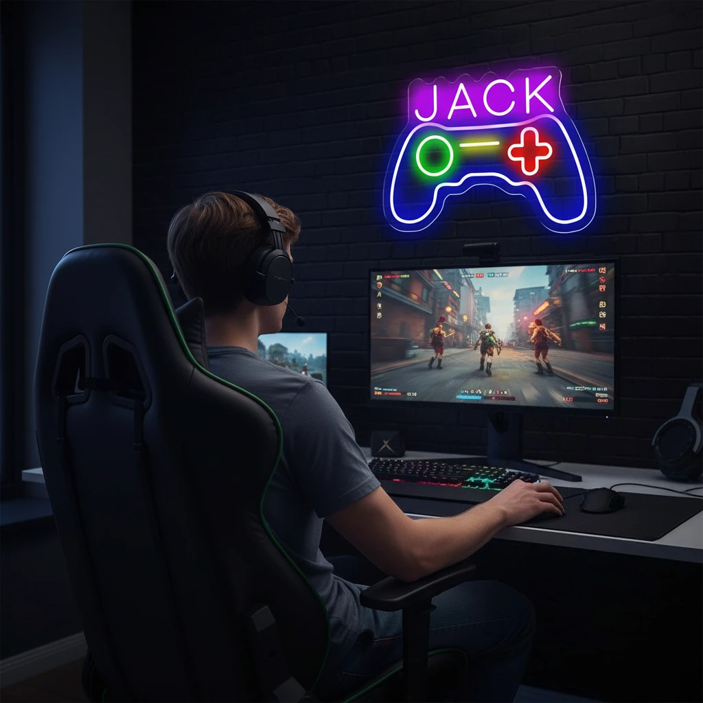 Custom Game Controller Neon Sign Personalized Name USB-Powered Multi-Color LED Light Gaming Room Decor & Birthday Gift for Gamer