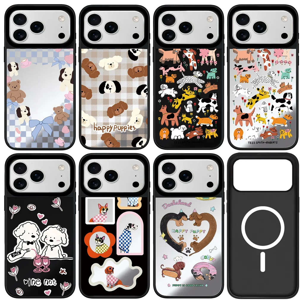 

Plaid Dog Mirror Surface Black Border Magnetic Phone Case Cover for IPhone 12 13 14 15 16 17 Pro Max Case