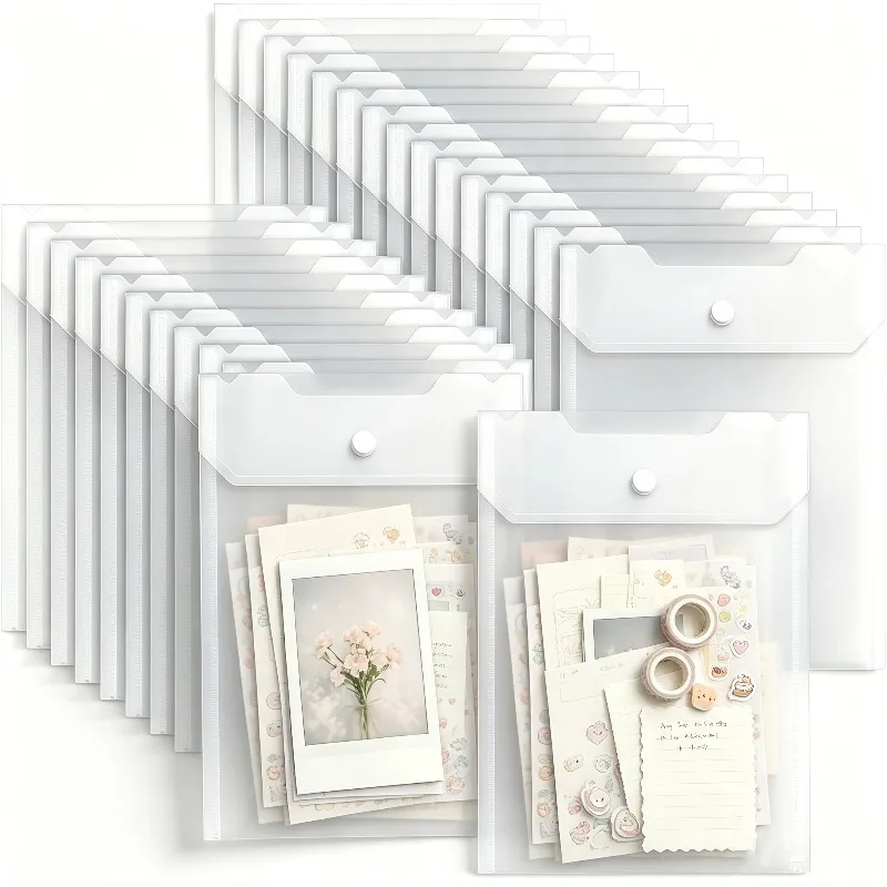 24-Pack Plastic Envelopes Pouch With Snap Closure, Stamp Storage Pockets, For Organizing Stickers, Receipt, Scrapbook, And Photo