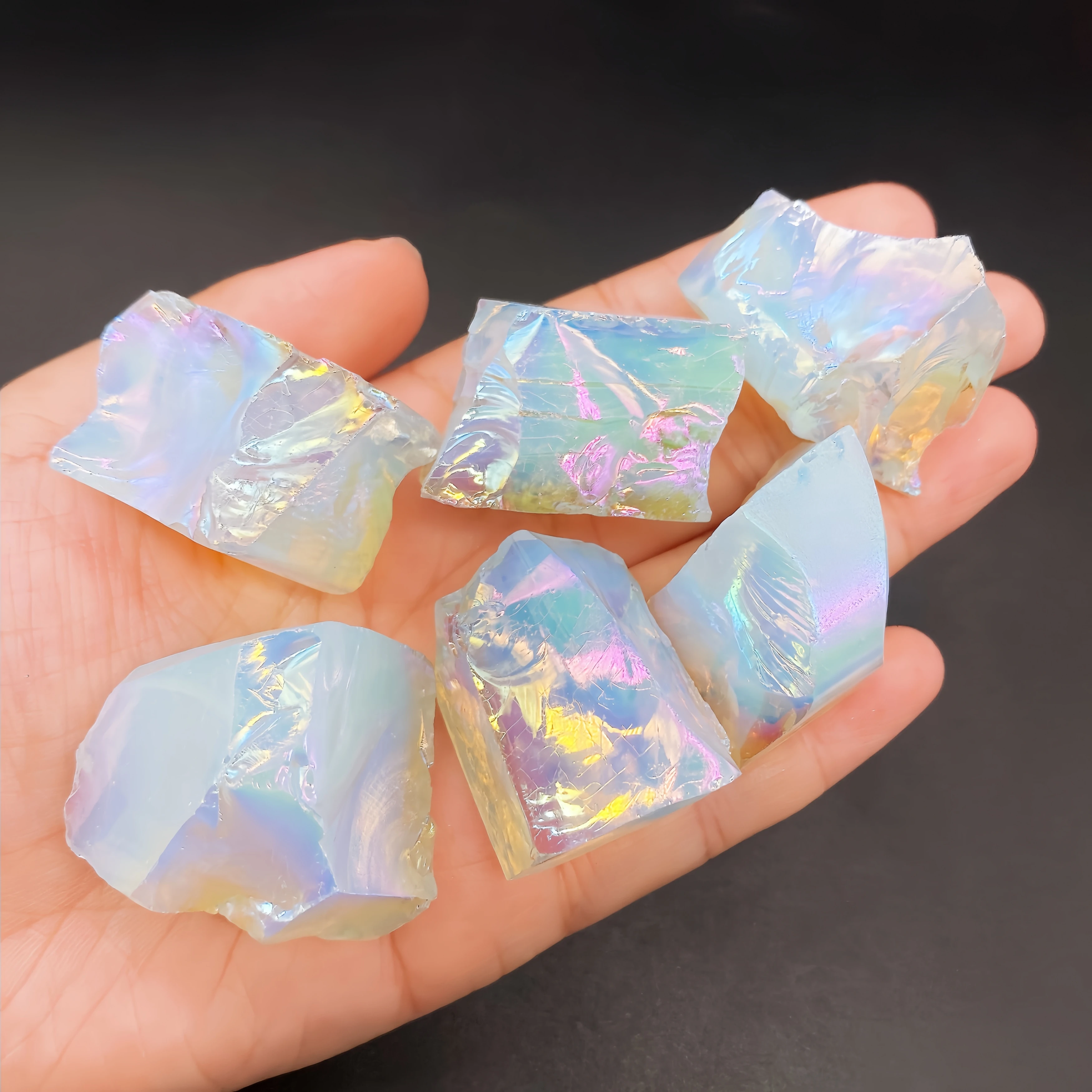 1PC Aura Opalite Crystal Electroplated Glitter Raw Stone Mineral Specimen Home Decoration Reiki Healing Gift