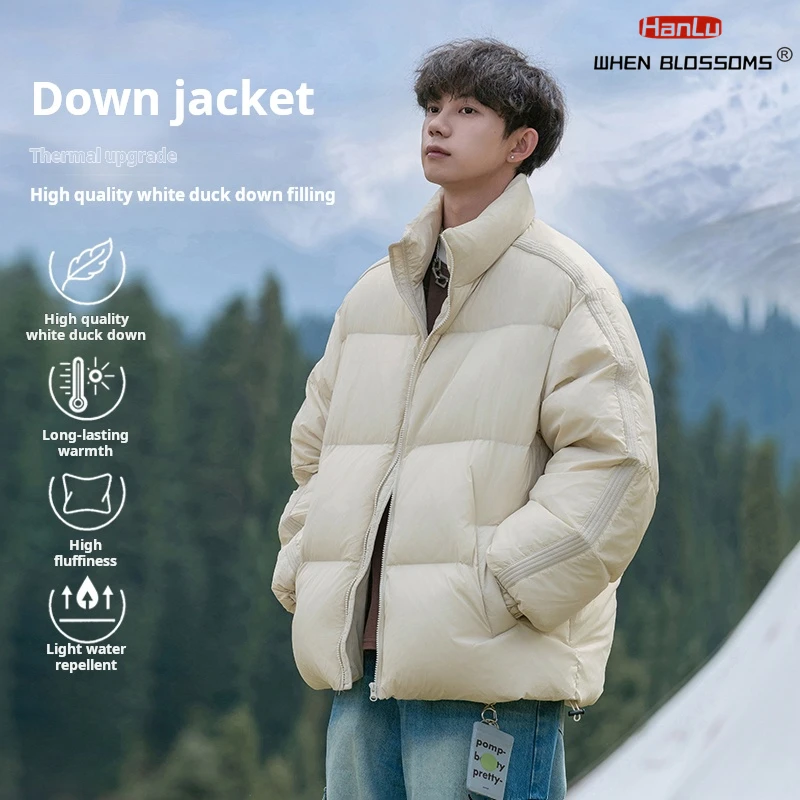 2024 Winter New Men\'s Stand up Collar Down Jacket Water repellent Thick Warm Coat Unisex 90% eiderdown Content