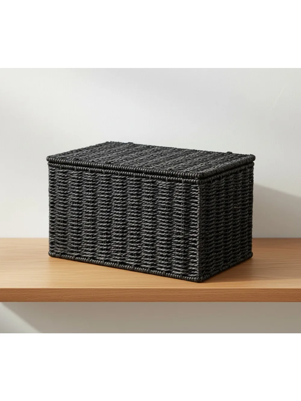 

Корзина для хранения бумажной веревки ручной работы с крышкой, черный - небольшой плетеный органайзер для домашнего офиса, ванной комнаты