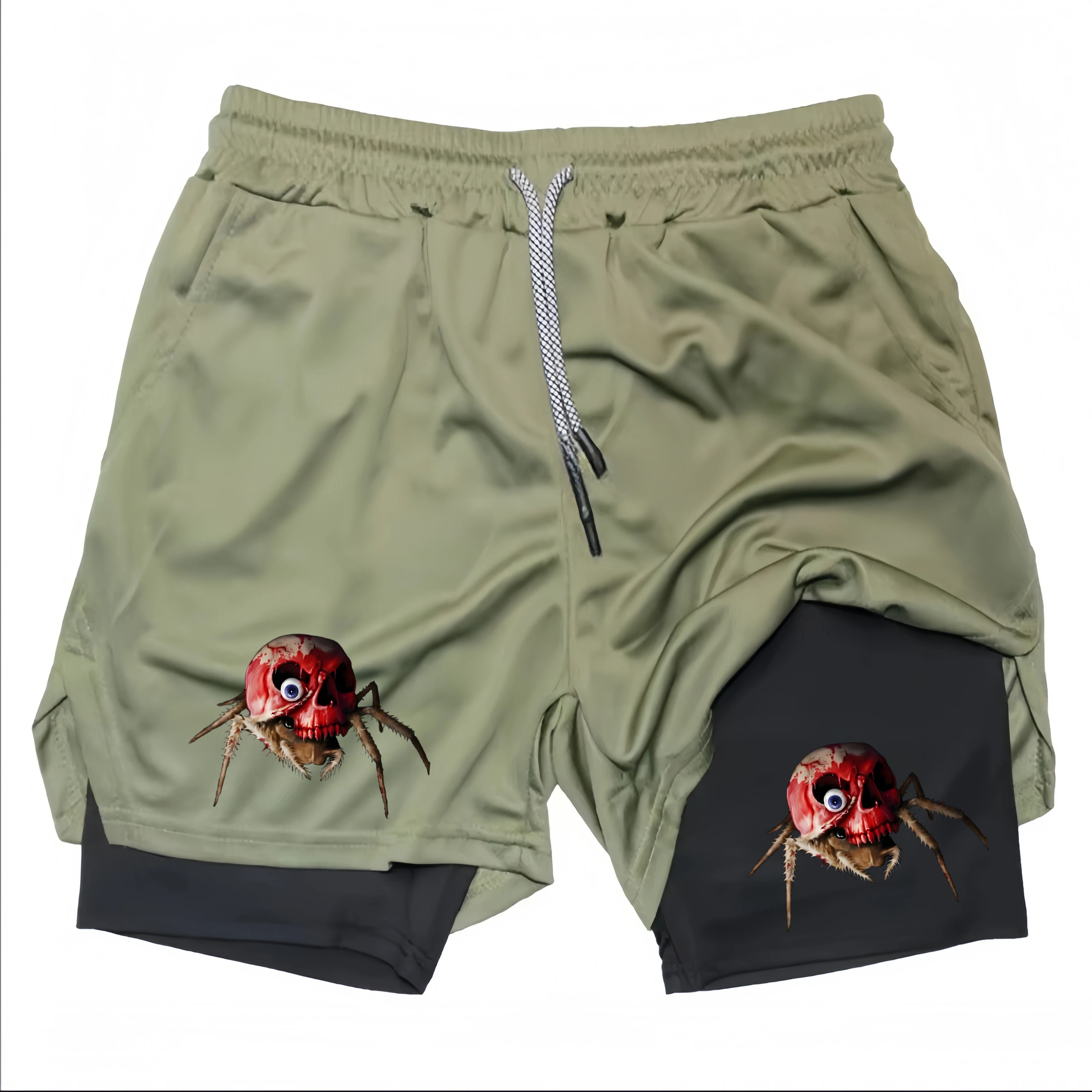 

2-in-1 men's performance shorts, sports quick drying shorts with phone pocket, summer gym fitness running shorts