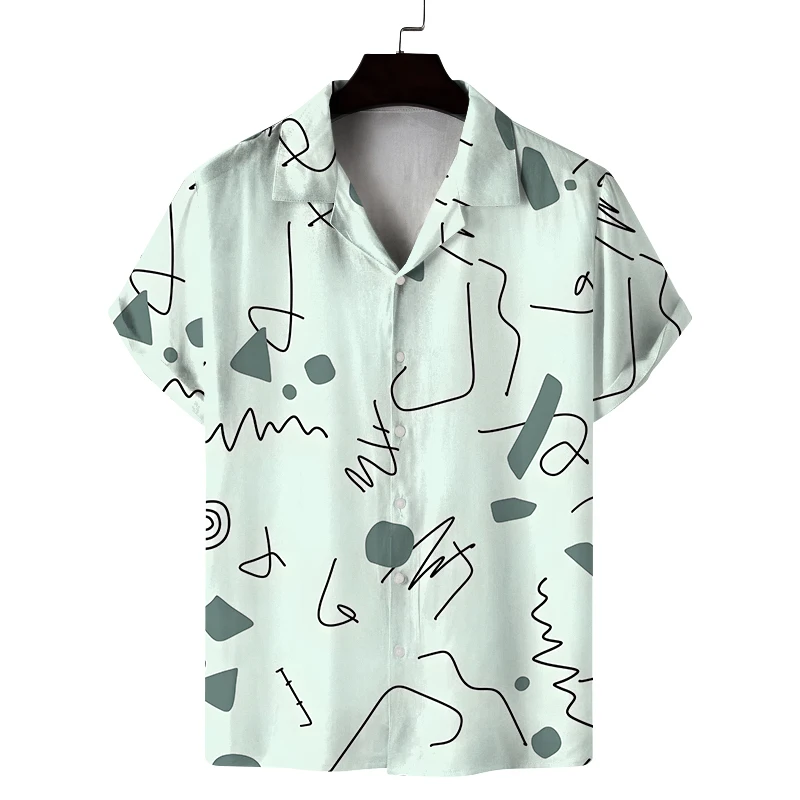 Nueva camisa de verano de manga corta para hombre con diseño de patrón de líneas geométricas, moda informal para ir al trabajo, tela versátil y suave
