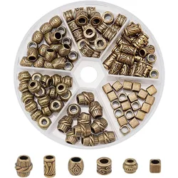 110 Pcs Beads for Hair 6 Styles African Hair Beads Style Large Hole Spacer Beads Antique Bronze Dreadlock Beads