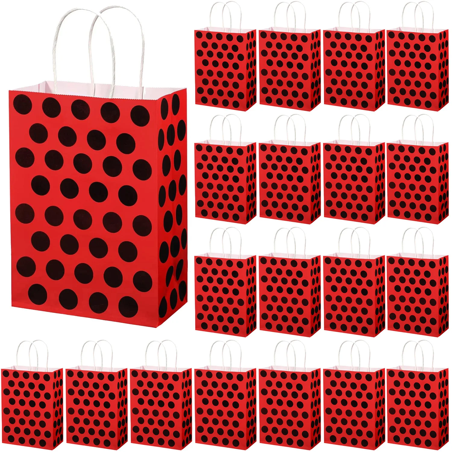 5/10/15pcs Ladybug Themed Birthday Party DecorationRed Black Polka Dots Ladybug Paper Party Bag with Handle Birthday Decoration