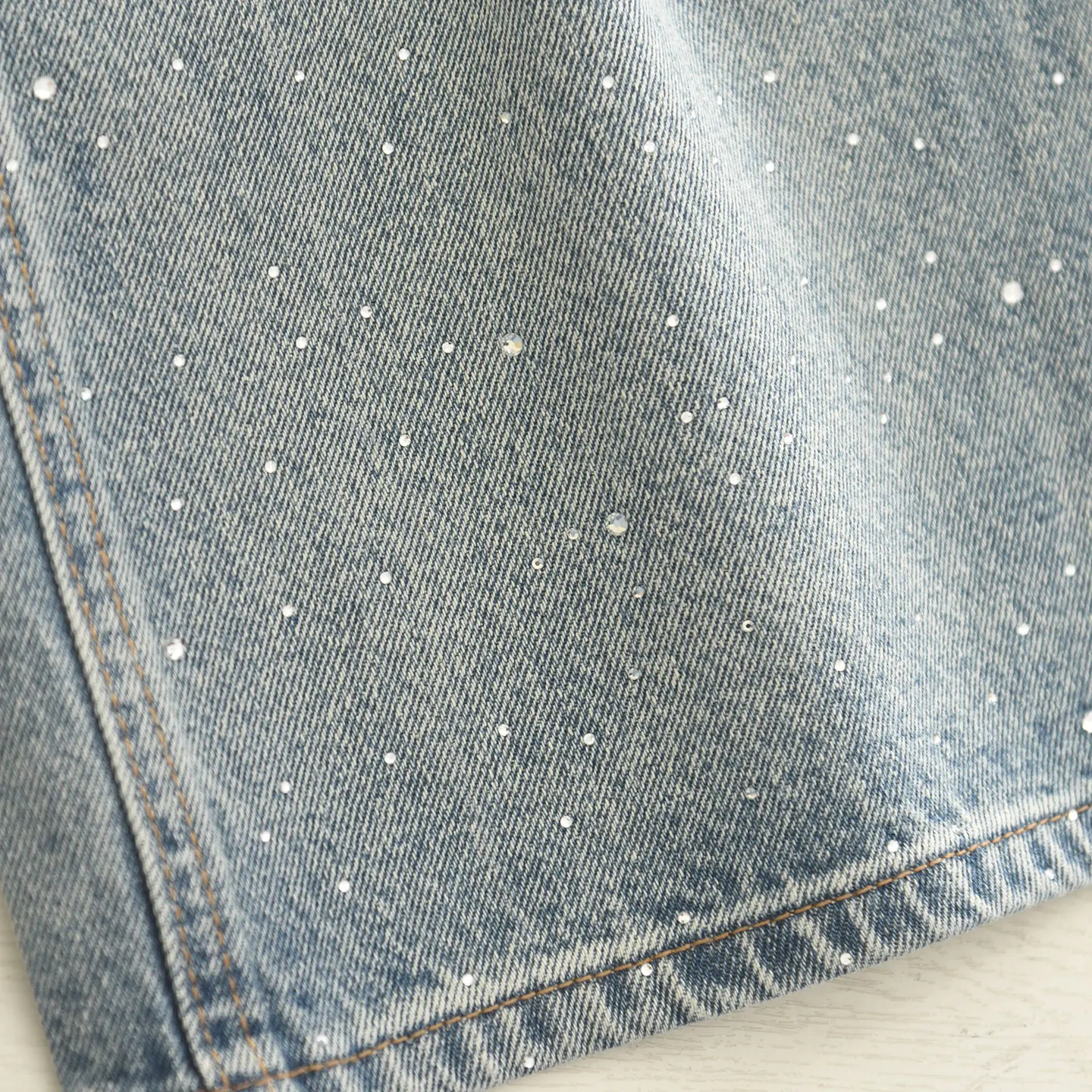 Shine Bright Blue Denim Jeans High Waist Straight Leg Glittering Thread Heavy Work Wide Leg Design Early Autumn New Style