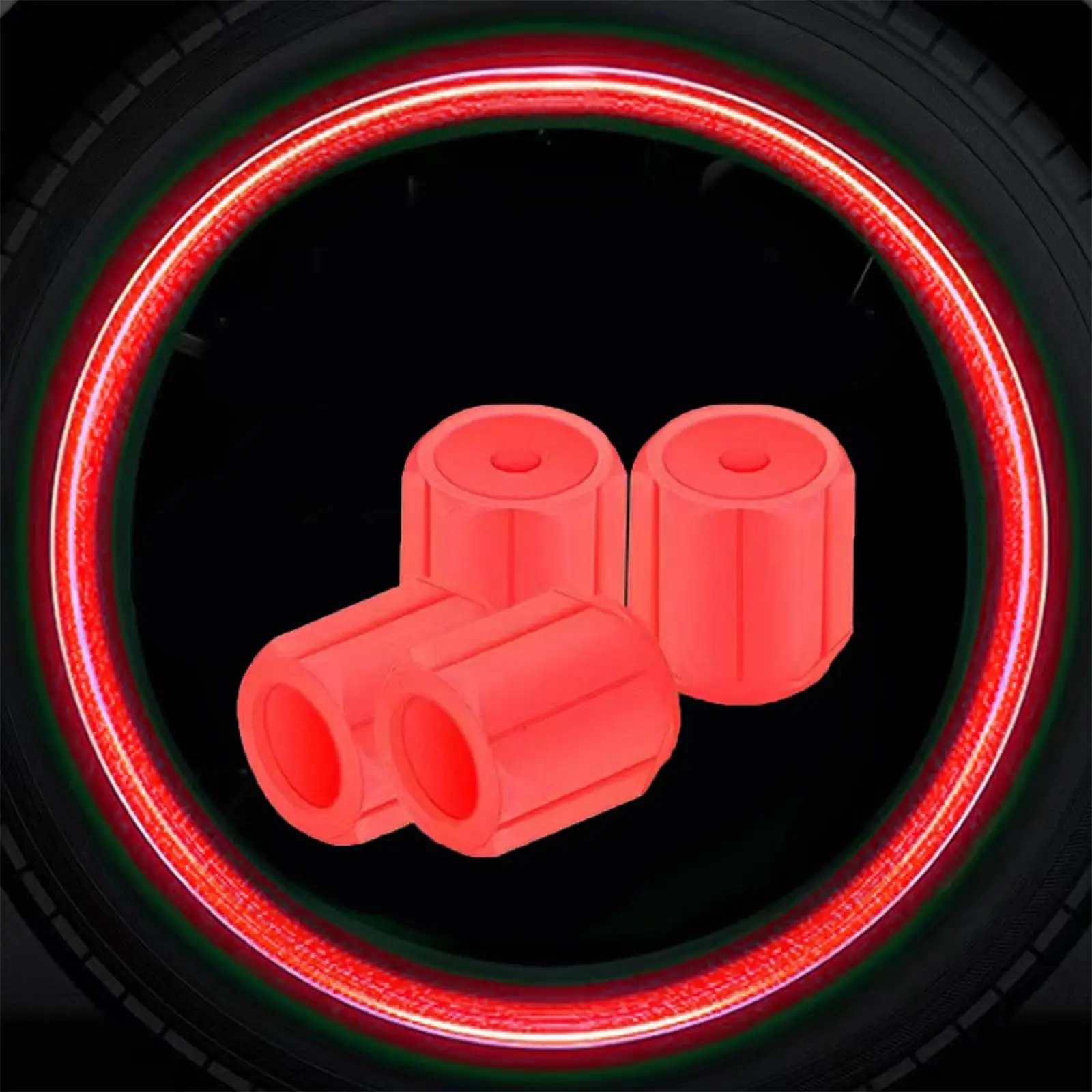 4 Stück fluoreszierende Reifenventilkappen, leuchtende Ventilkappen, im Dunkeln leuchtend, für Auto, Motorrad, Fahrrad, Radnabenabdeckung, Dekoration – Detail 27