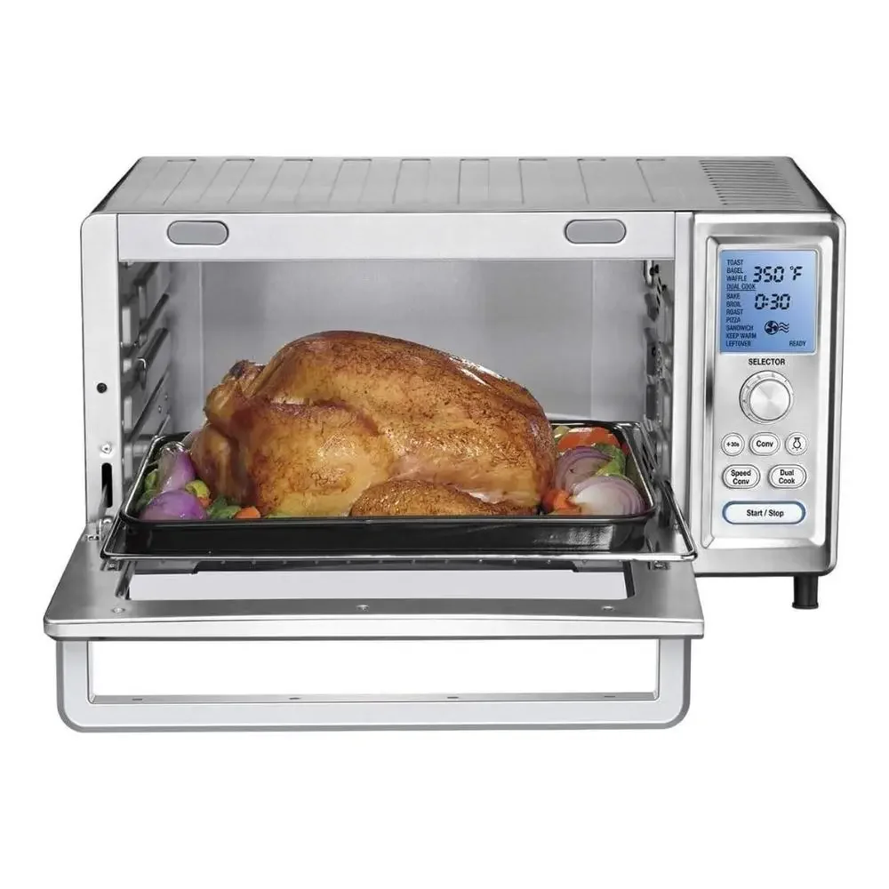 Potente horno tostador de convección, 1800W, 15 funciones de cocción, doble cocina, Pizza, hornear, tostadas, temporizador Interior antiadherente, bandeja para migas