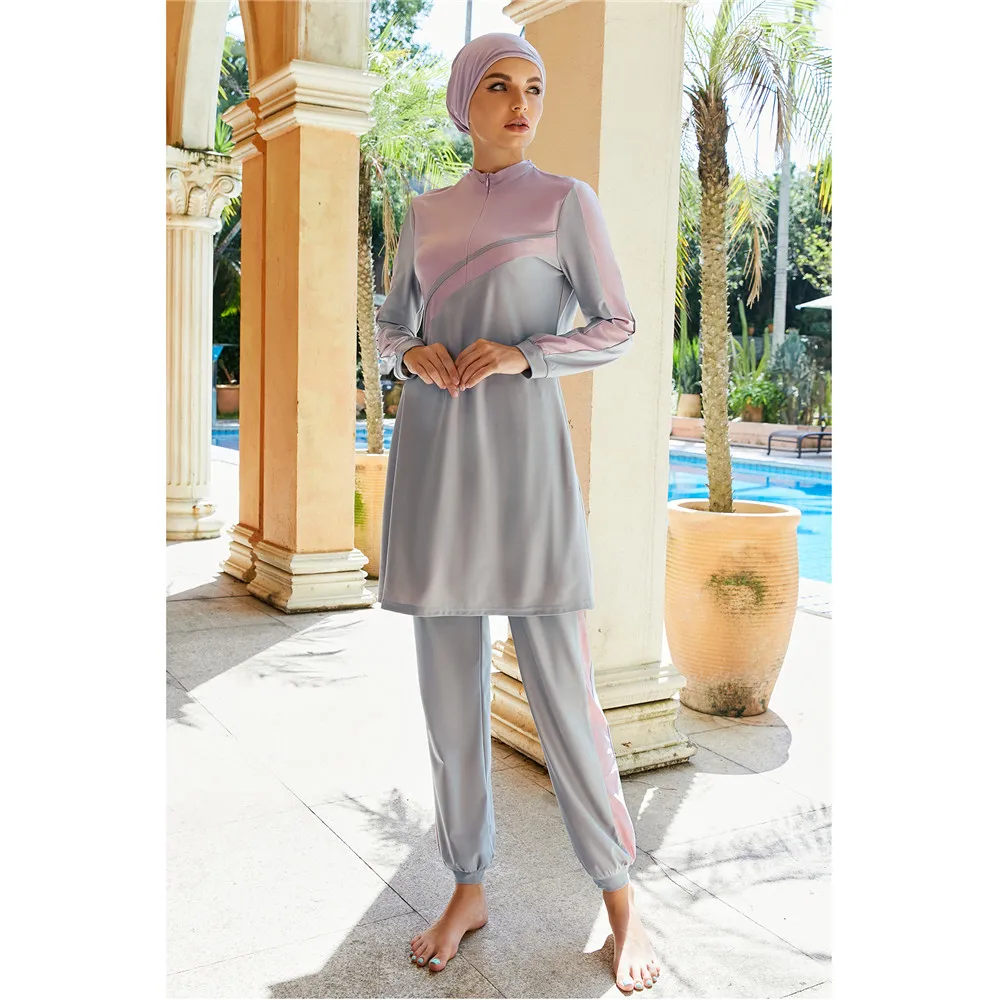 Modest Full Cover 3pcs Muslim Sportswear Women Burkini Swimsuit Arabic Islamic Long Sleeve Top Pant Cap Set Swimwear Clothing