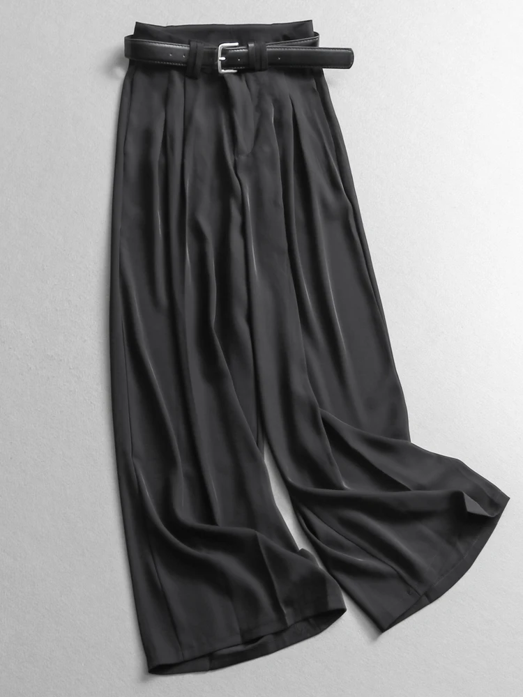 

High Waist Straight Leg Loose Casual Formal Thin Commute Pants Women's Leisure Trousers Pure Color Drapey Cool Feeling