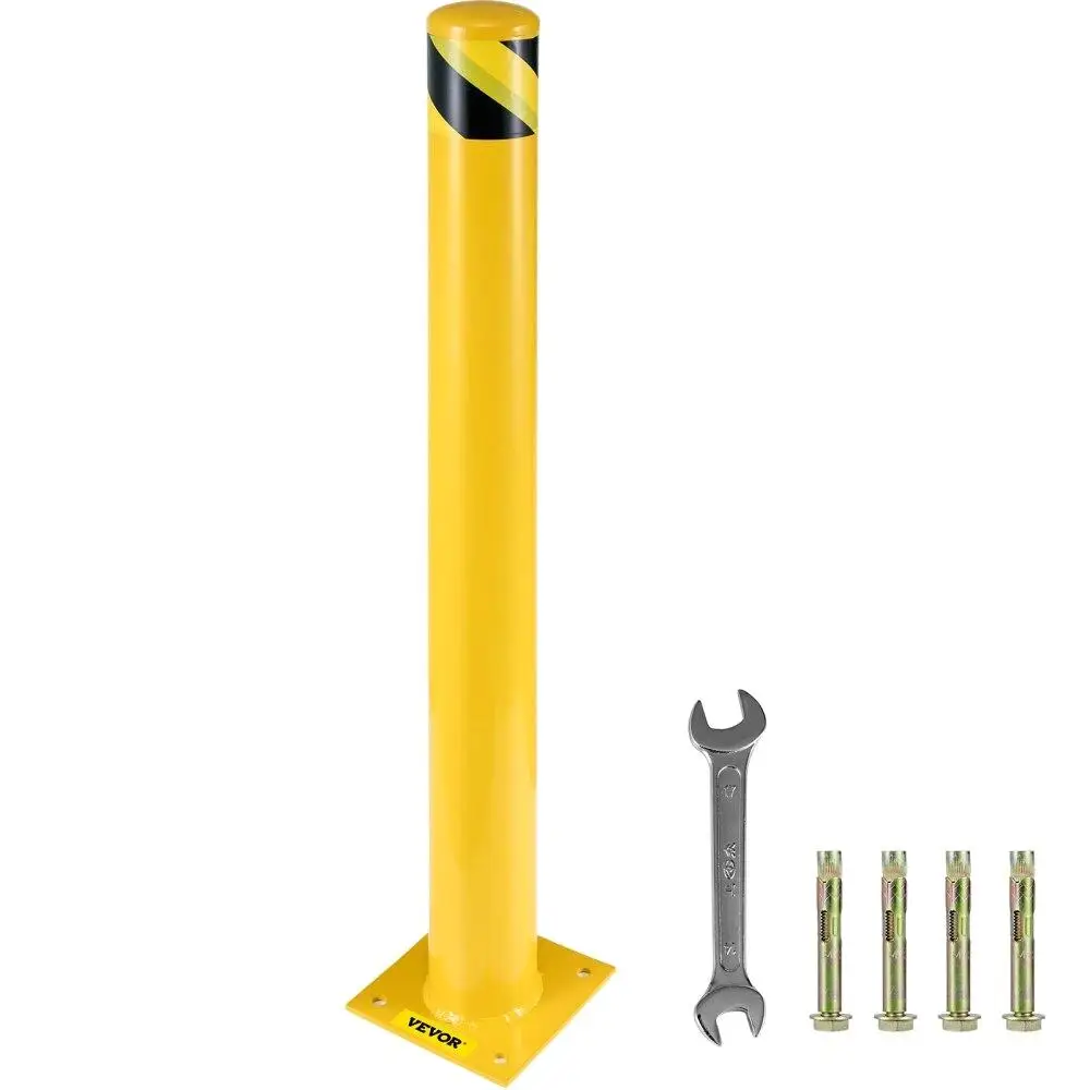 

42 for X5 .5" Safety Bollard, 5-1/2" OD 42" Height Safety Barrier Bollard, Yellow Powder Coat Pipe Steel Safety Barrier, with 4