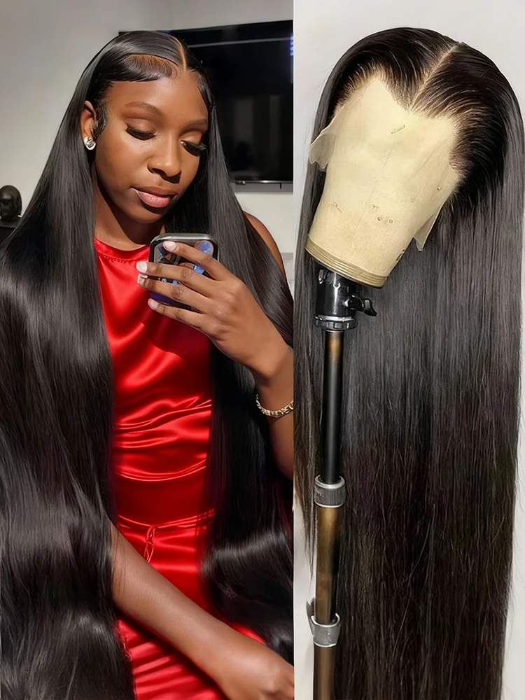 

250 High Desity 40 Inch Bone Straight Human Hair Lace Frontal Wigs 13x6 13x4 HD Lace Front Human Hair Wigs PrePlucked For Women