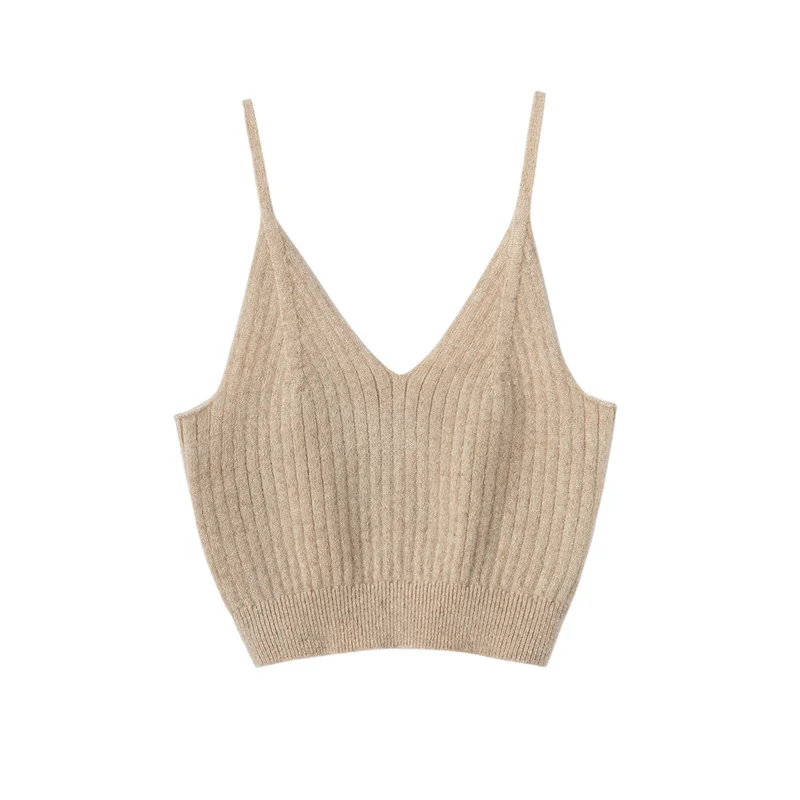 Autumn Winter Women Solid Color Camisole Top Lady Fashion 100% Goat Cashmere Cami Vest Elasticity Slim Spaghetti Strap Tank Tops