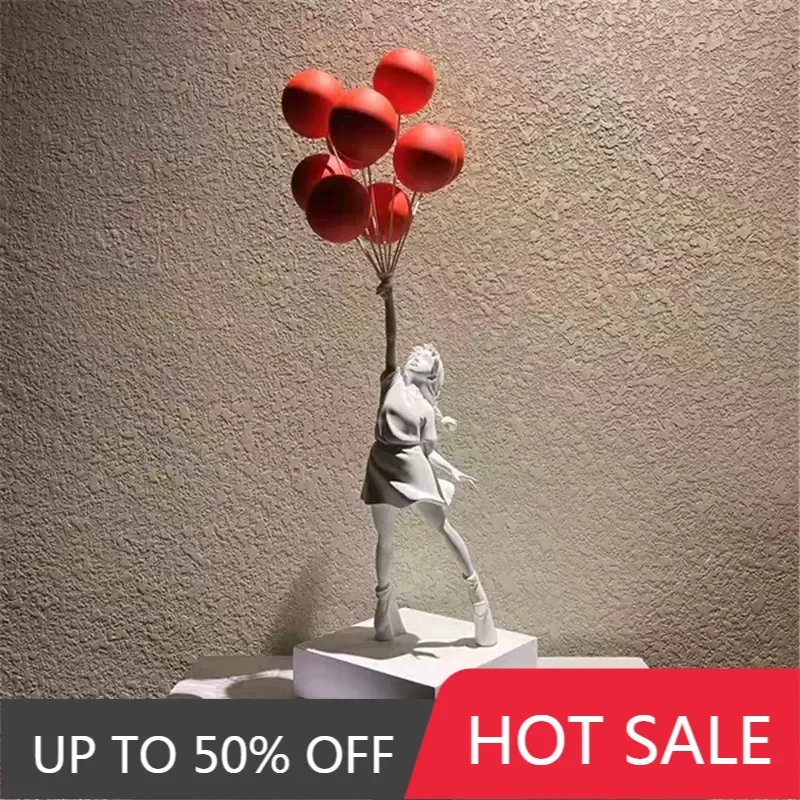 Modern Art 58CM Banksy Art Balloon Girl Statue Healing Flying Balloon Girl Sculpture Resin Craft Home Living Room Decor Gift