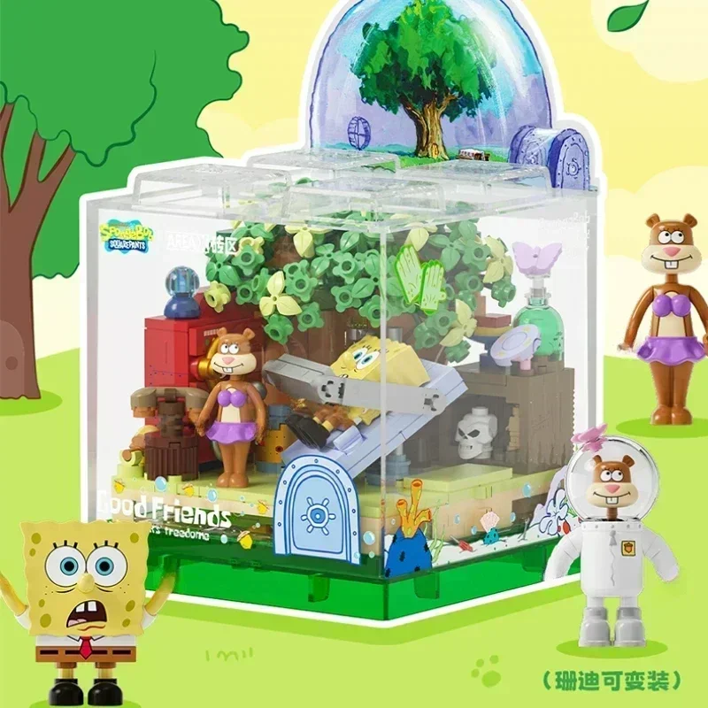 Bob Esponja Calça Quadrada Bloco de Construção Caixa Série 2 Cúpula de Areia Casa de Árvore Plankton Casa de Brinquedo Montagem Modelo Ornamentos Presente