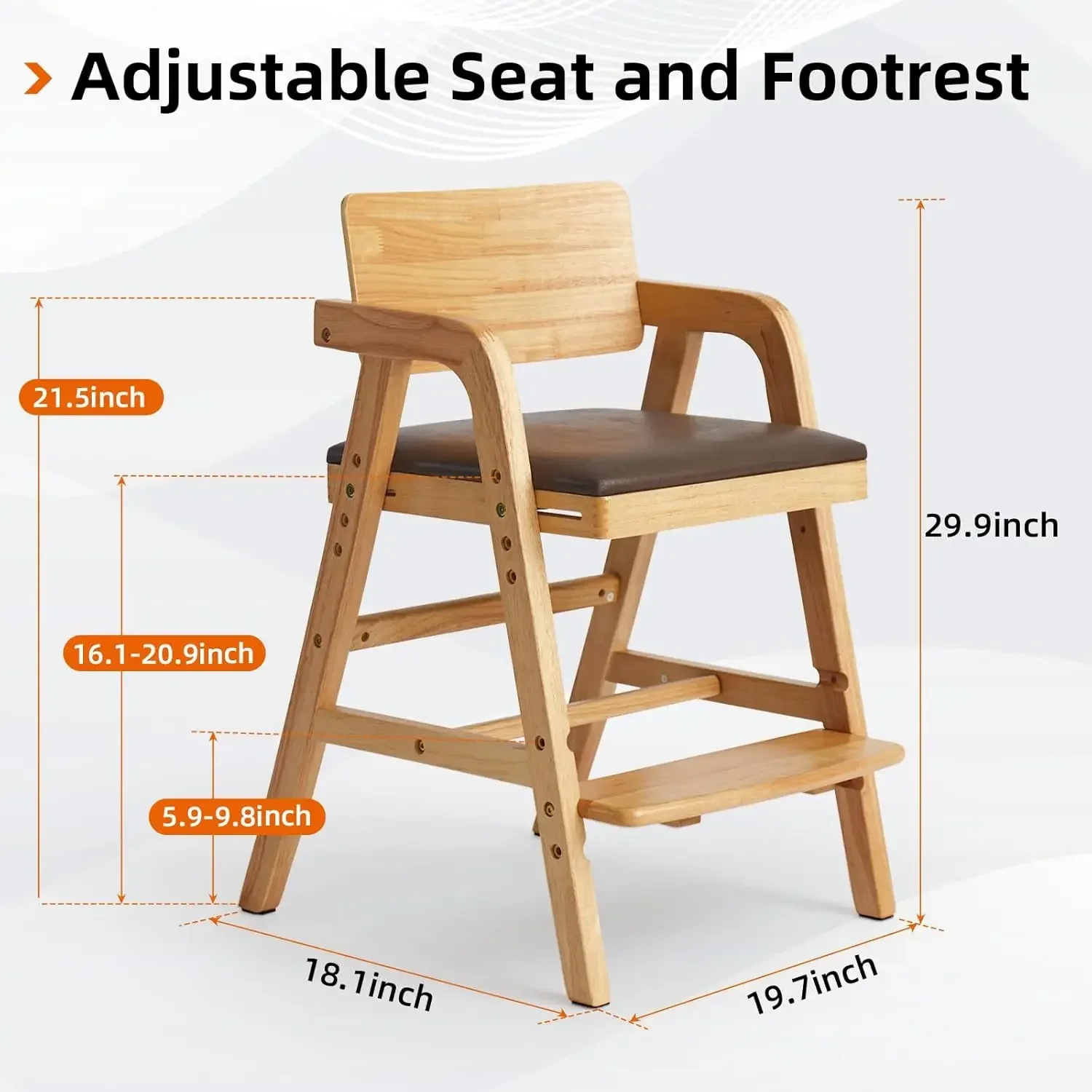 Solid Wood Toddler High Chair Adjustable Baby Feeding Chair Kids Learning Chair Grows With Child For Dining Table Study Mealtime view 3