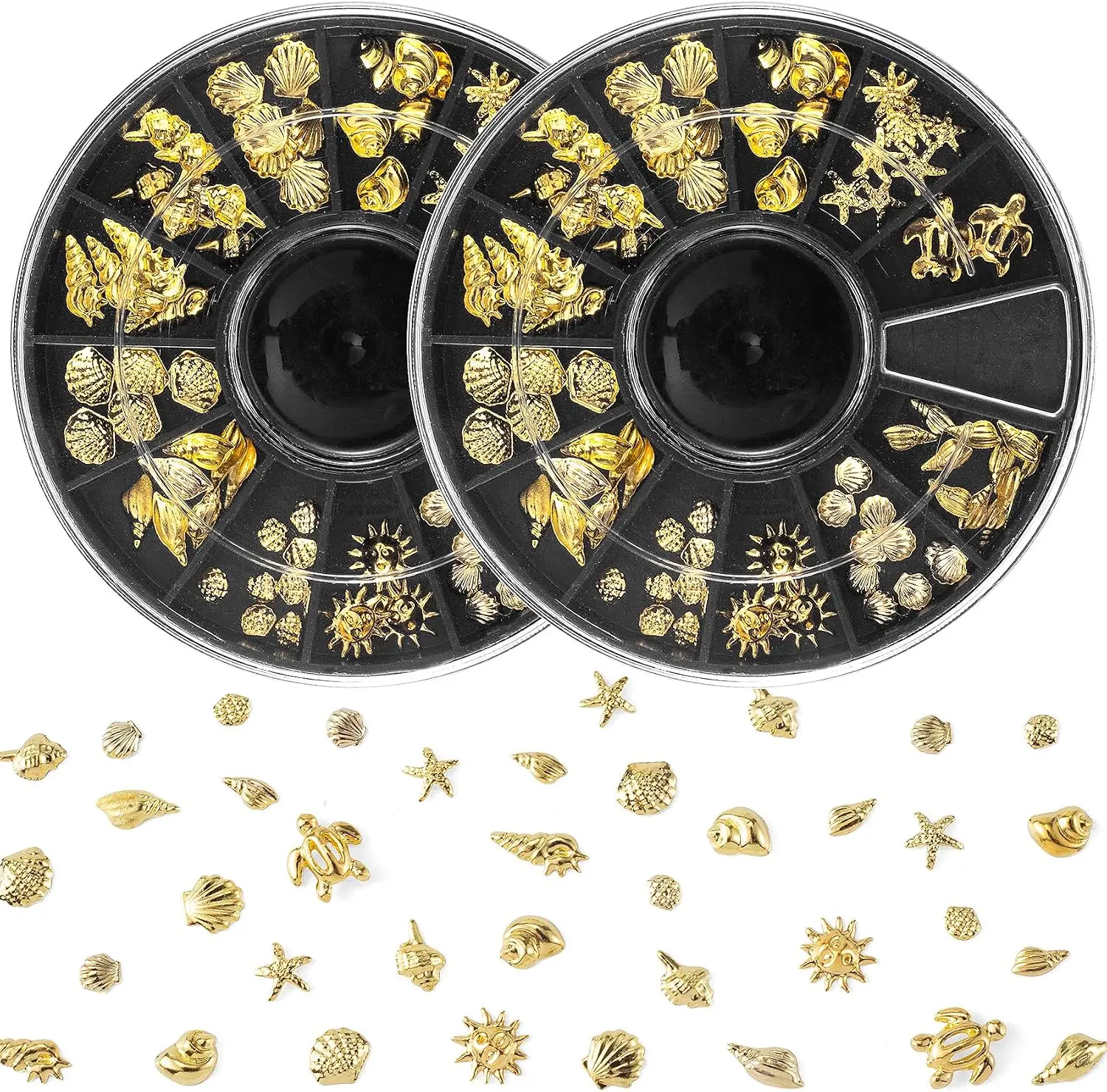 

Ocean Nail Charms 2 Discs, Beach Starfish Sea Shell 3D Metal Decals for Nail Art DIY, 12 Styles