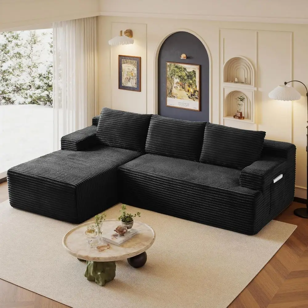 

96 Modern L-Shape Sectional Sofa with Chaise and 2 Seating Options in Black