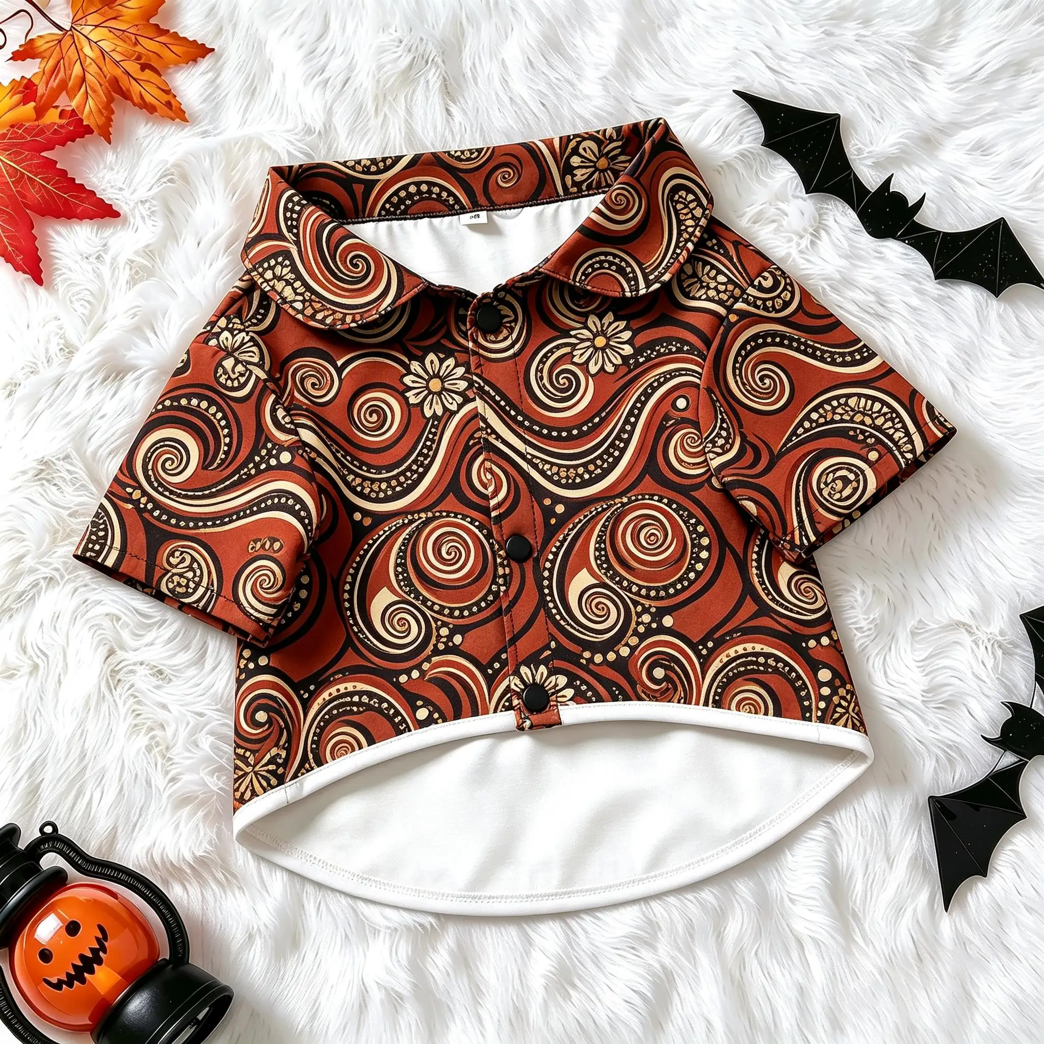 Pet Dog Shirt Red Brown Swirl Sunflower Print Button Up for Small Medium Dogs Retro Boho Theme Daily Wear