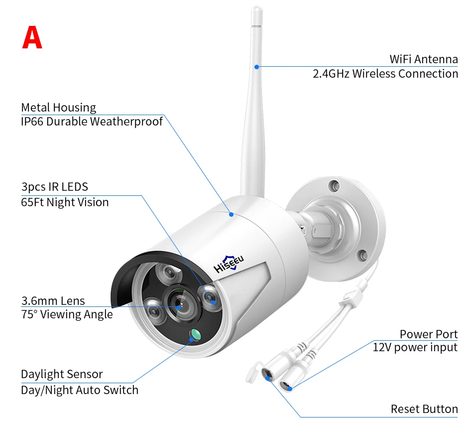 Imagem -06 - Hiseeu-câmera de Segurança sem Fio 3mp 5m Câmera ip Lente 3.6 mm à Prova Dágua Wi-fi Sistema de Cctv Pro Vista App