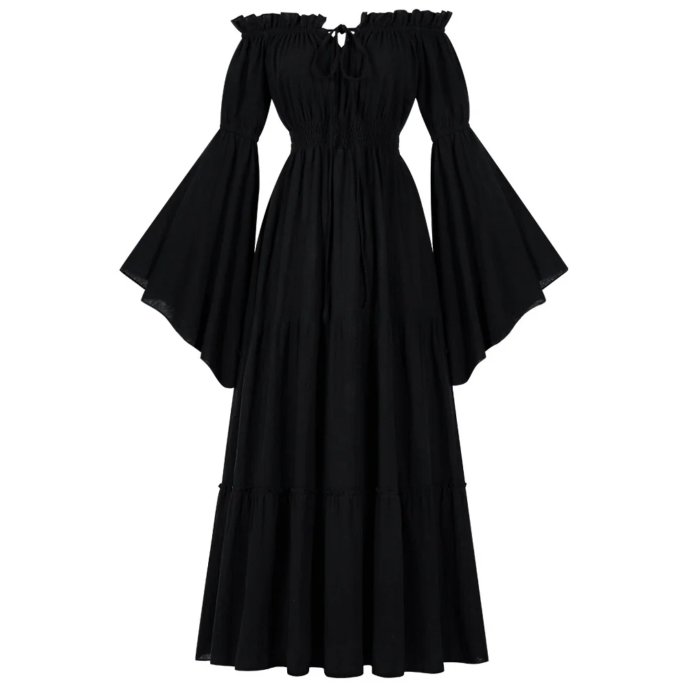 New Renaissance Style Floor-Length Sleeveless Long Skirt with Ruffle Hemline And One-Shoulder Design by ManYiShang