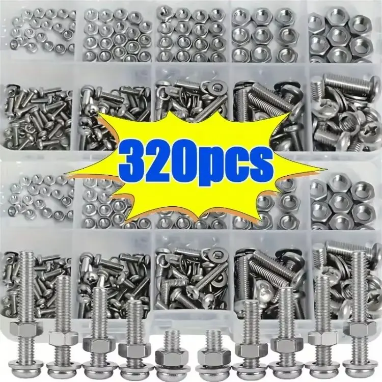 640/320/120-teiliges Set aus Sechskantmuttern und -schrauben, langlebig, metrische Größen M2, M2,5, M3, M4, M5, universelles Hardware-Set für Heimwerkerprojekte und Reparaturen.