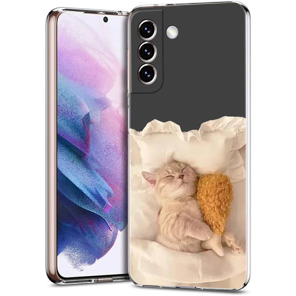 Cartoon Fun Cat Pet Dog Phone Case For Samsung Galaxy S24 Ultra S23 FE S22 S20 S21 5G S10 S9 Plus S10E S8 Silicone Clear Cover
