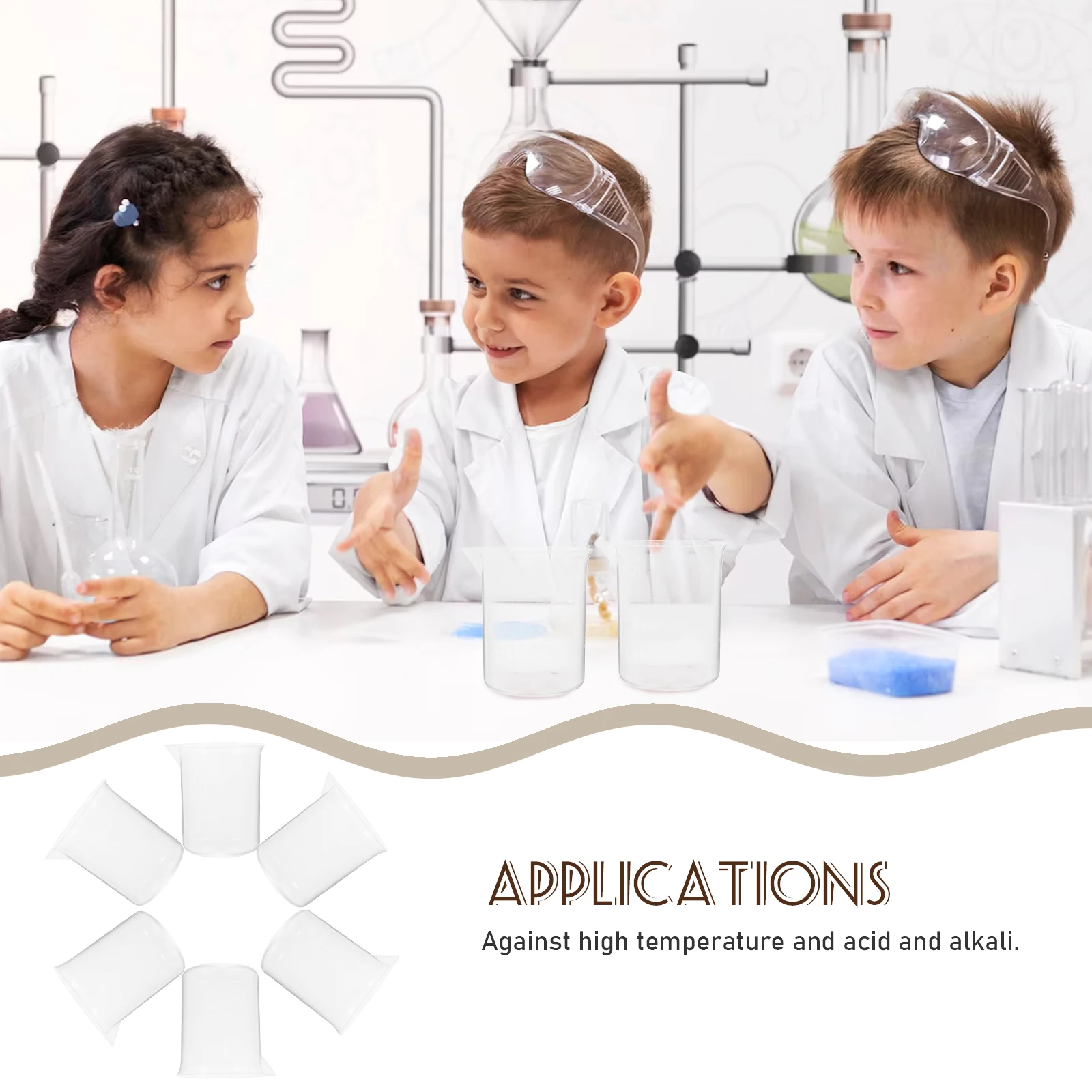 

6pcs 100Ml Pp Plastic Measuring Beaker Graduation Liquid Container High Temp Resistant Acid Alkali Proof Wide Mouth Lab