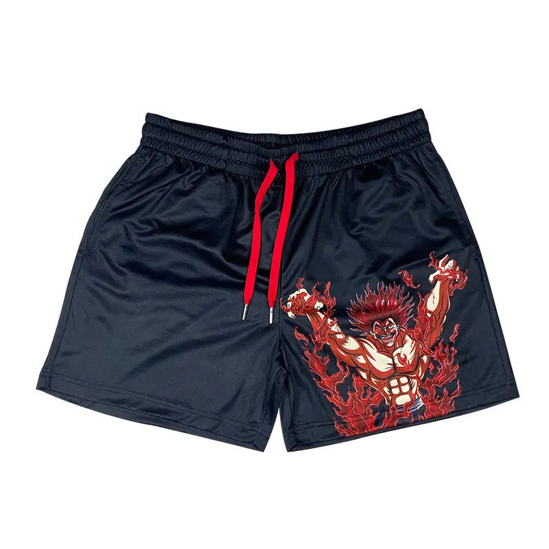 Shorts Baki Anime japonês masculino, estampa Haman, streetwear masculino, calças curtas de praia, calças soltas casuais, cintura elástica, shorts de ginástica, plus size