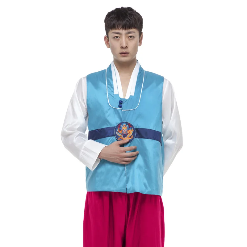 Men's Hanbok Korean Ethnic Vest Shirt Long Pants 3pcs Set Traditional Korea Male Hanbok Palace Costume Dance Performing Clothing
