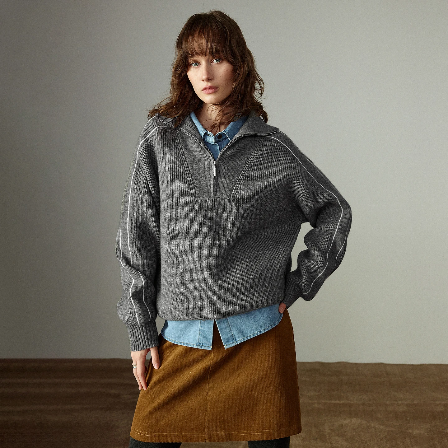TOYOUTH Women Sweaters 2025 Winter New Zip High Collar Retro Sporty Arctic Fleece Warm Tops